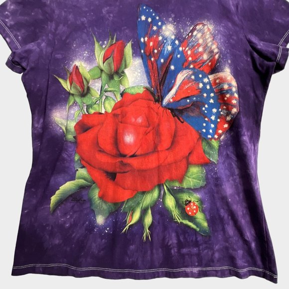 The Mountain Tie Dye T Shirt Rose Butterfly Ladybug Purple Womens XL - Picture 3 of 8